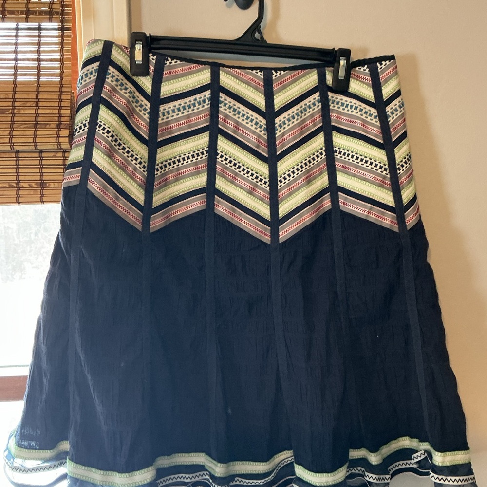Nanette Lepore Vintage Navy A-Line Skirt 12 Chevron Trim Romantic 90s - Picture 9 of 13